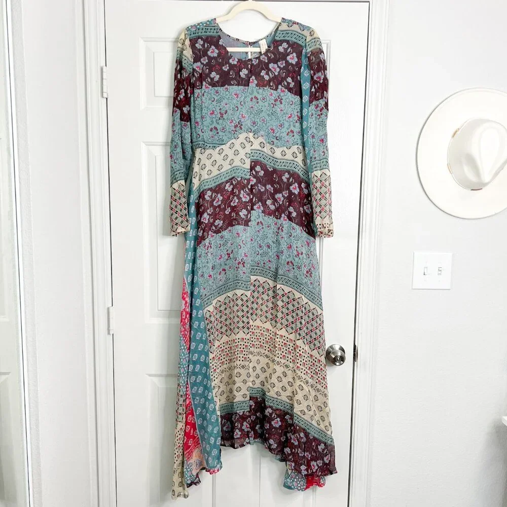 NWT RAGA Long Boho Maxi Dress In Patchwork Print - Picture 2 of 7